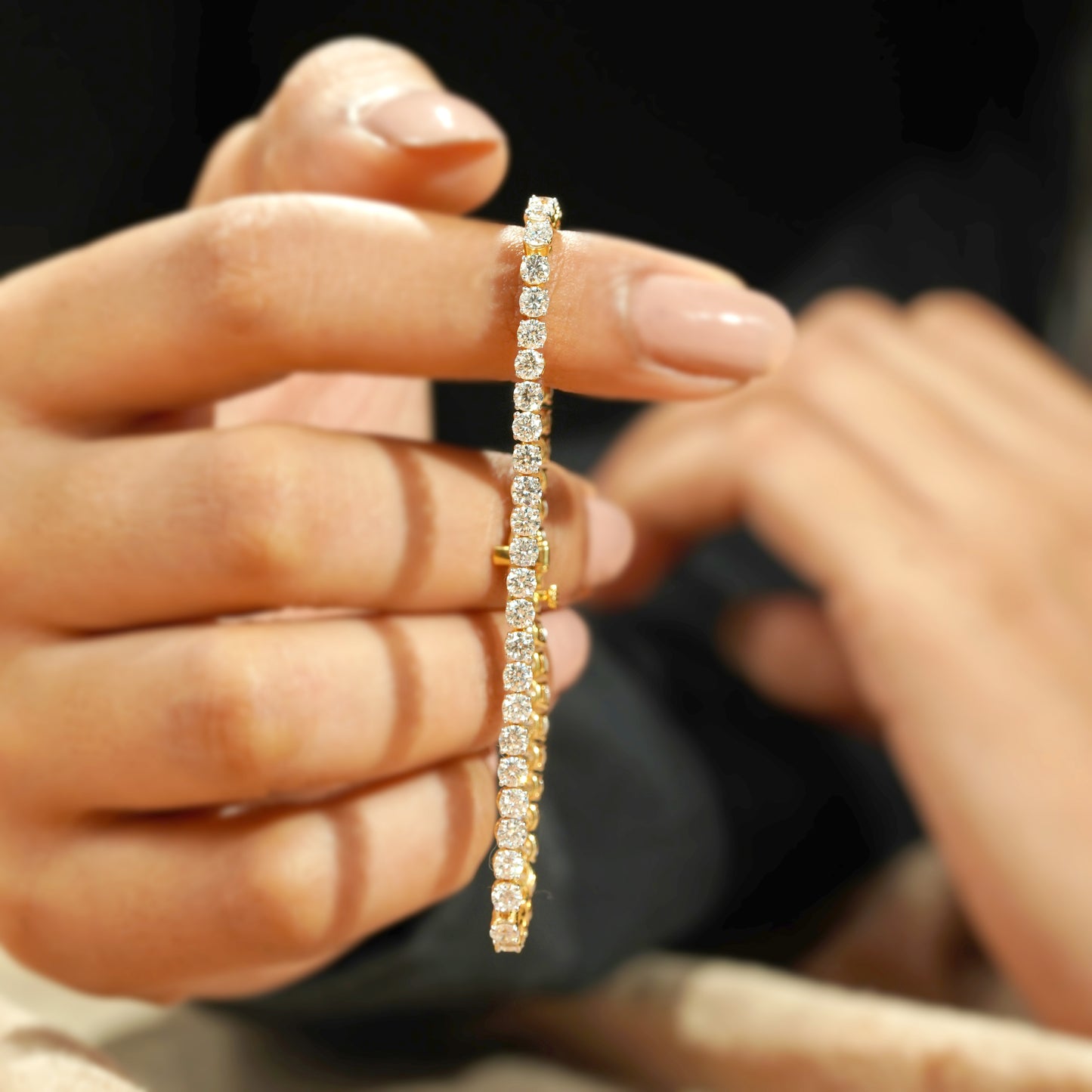 tennis bracelet with lab grown diamonds 14k yellow gold