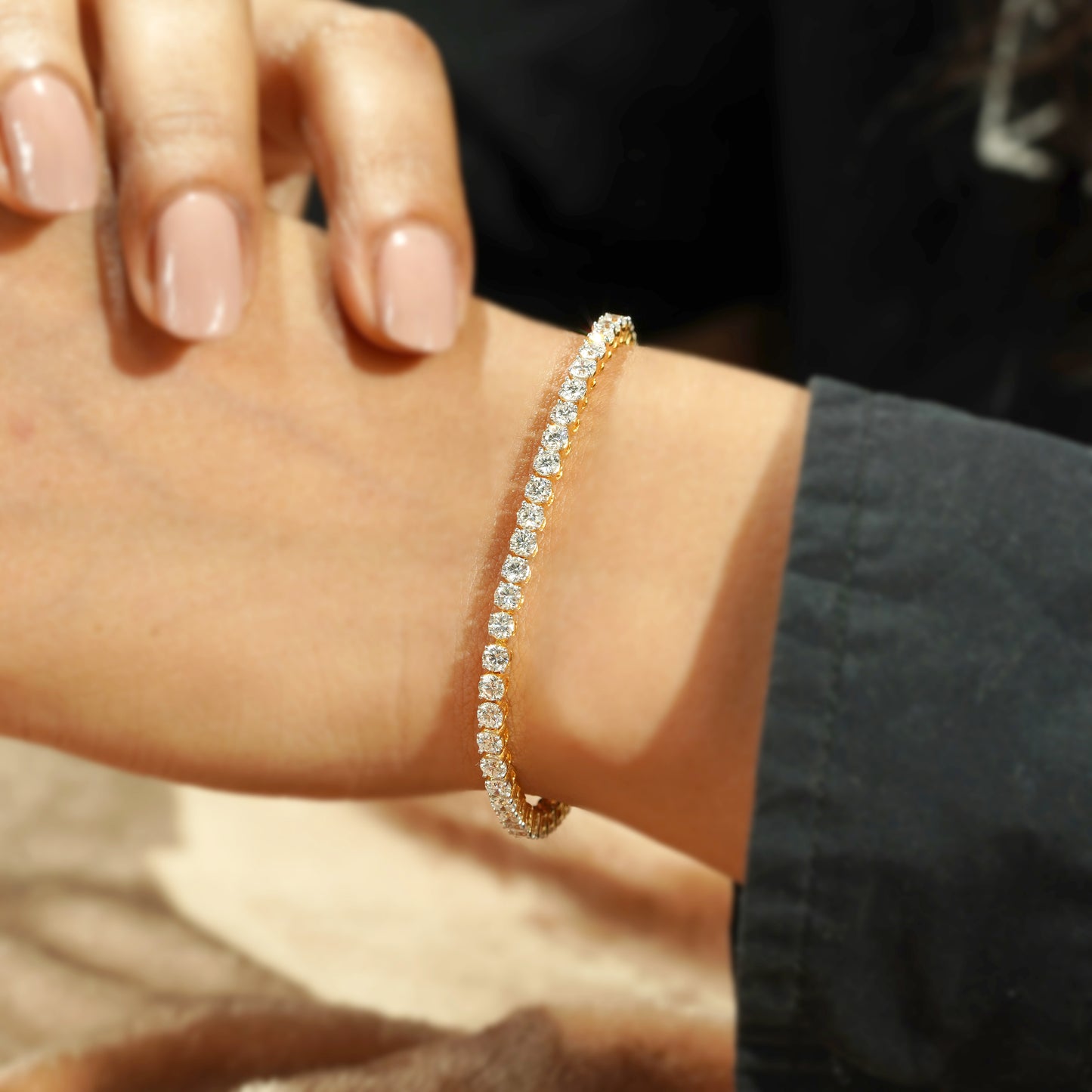 tennis bracelet with lab grown diamonds 14k yellow gold
