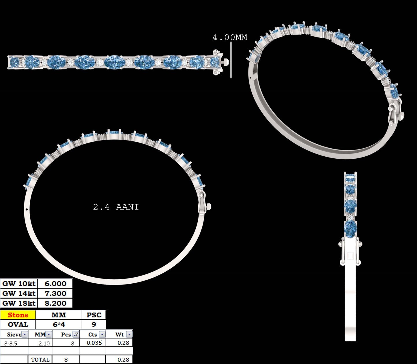 tanzanite oval-round bracelet | 8 diamond pcs | 0.28ctw natural diamond | 14k gold