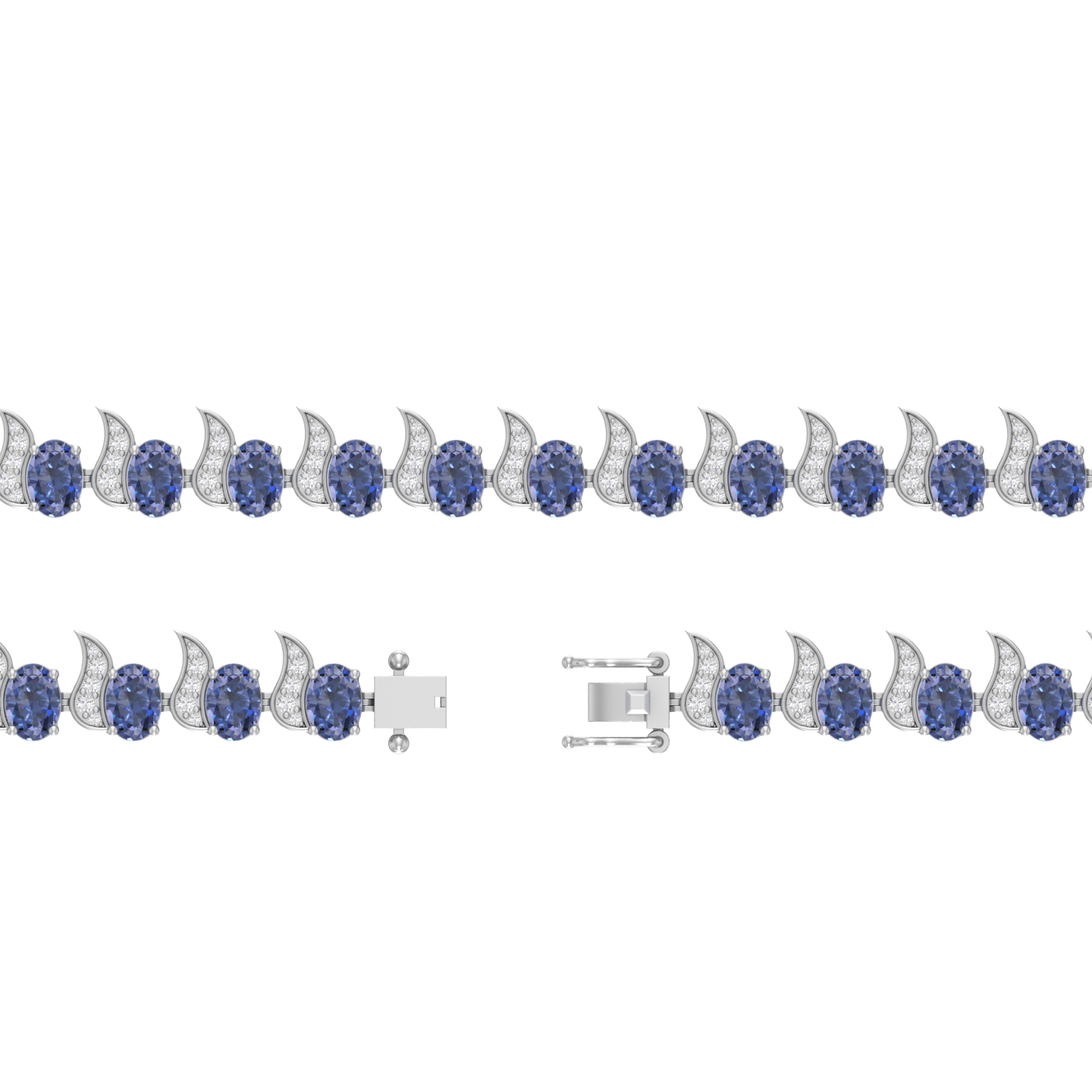 tanzanite oval tennis bracelet | 95 diamond pcs | 1.25ctw natural diamond | 14k gold