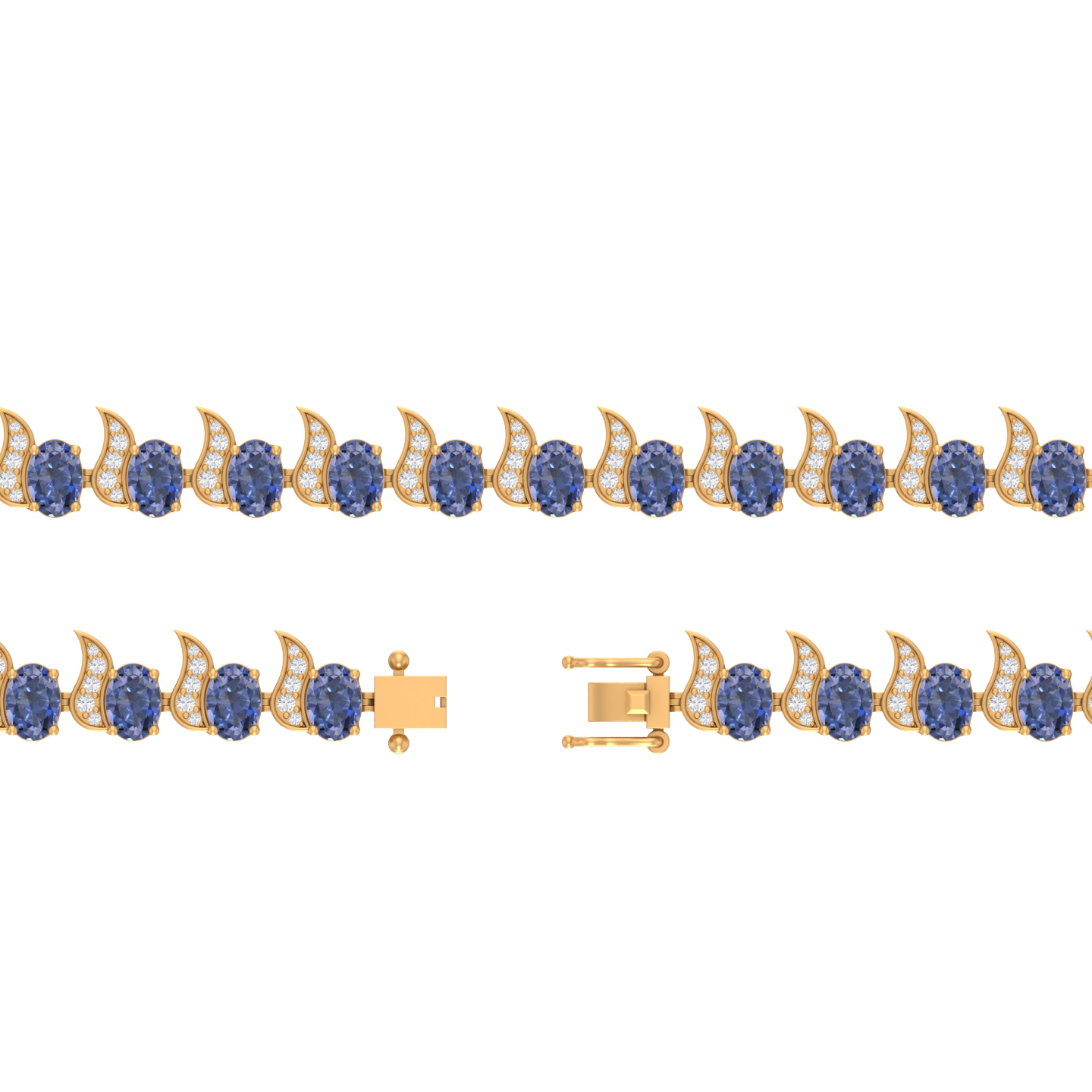 tanzanite oval tennis bracelet | 95 diamond pcs | 1.25ctw natural diamond | 14k gold