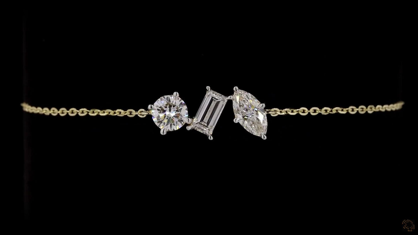 round-emerald-marquise lab grown certified diamond toi et moi bracelet