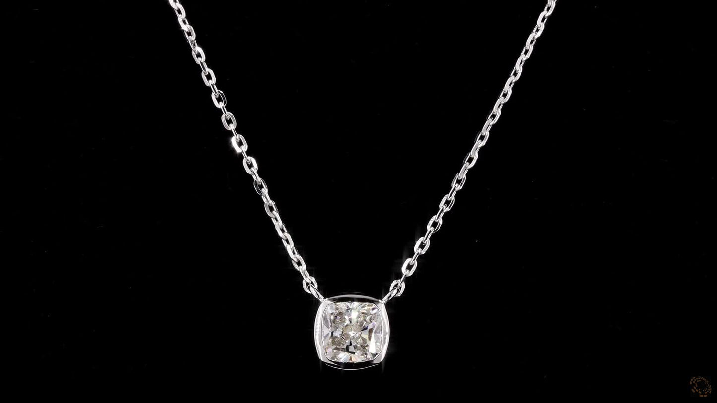 cushion shape lab grown certified diamond set solitaire pendant with chain