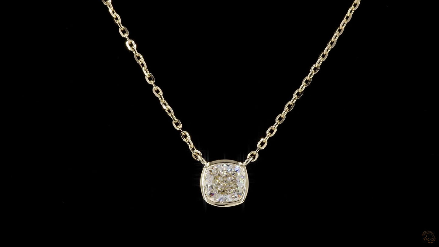 cushion shape lab grown certified diamond set solitaire pendant with chain