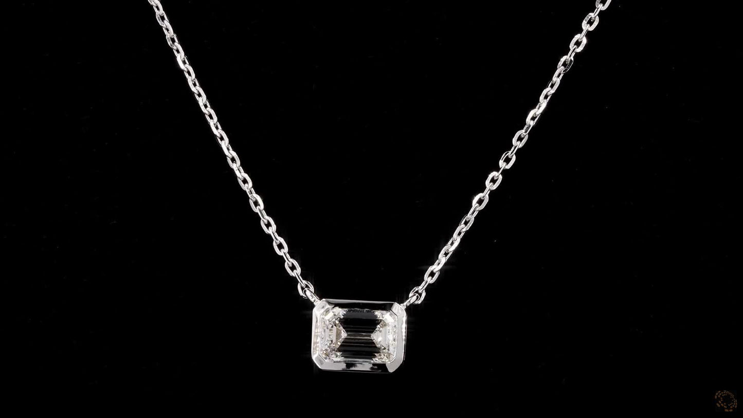 emerald lab grown certified diamond set solitaire pendant with chain