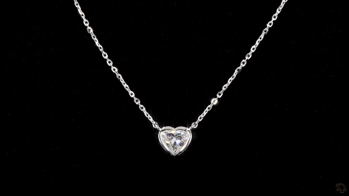 heart shape lab grown diamond set solitaire pendant with chain