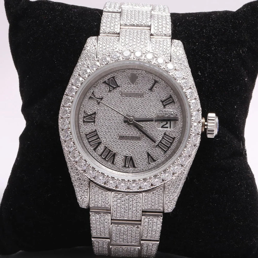 fully iced out Rolex datejust moissanite diamond watch