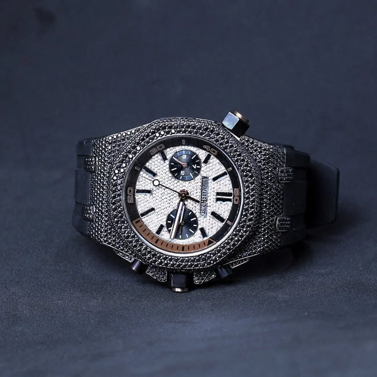 AP moissanite watch for boys black rubber strap