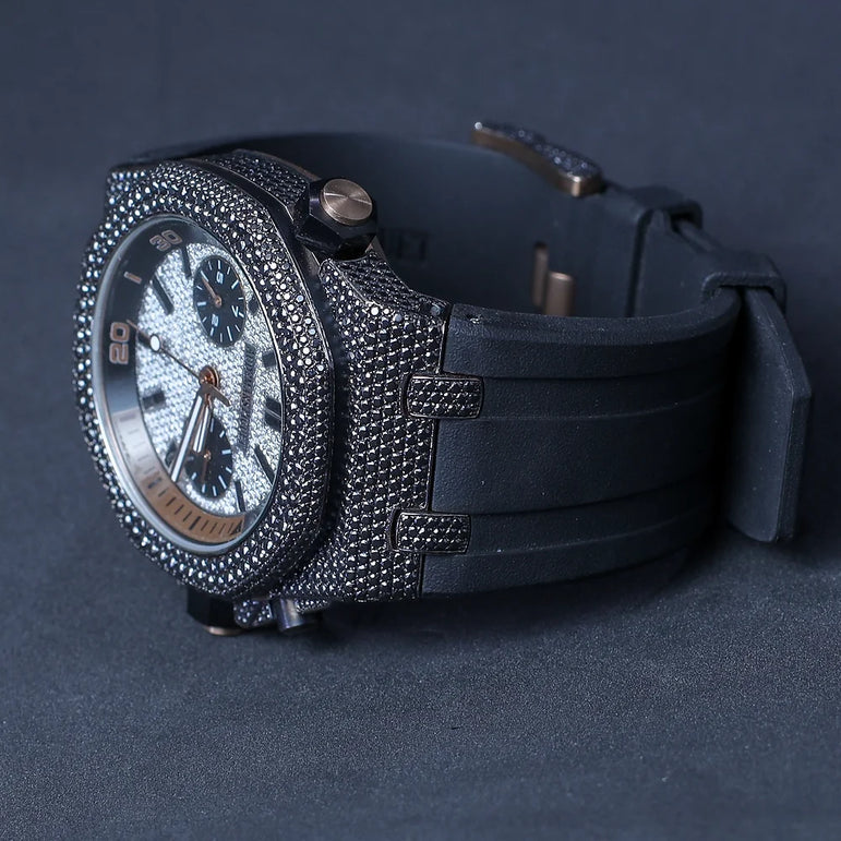 AP moissanite watch for boys black rubber strap