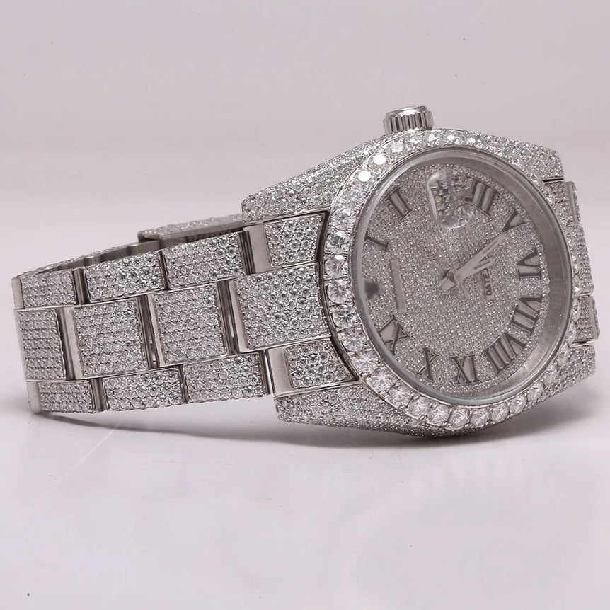 fully iced out Rolex datejust moissanite diamond watch