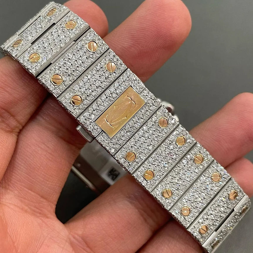 Cartier Santos fully iced out Moissanite Diamond Watch - Luxury Wristwatch