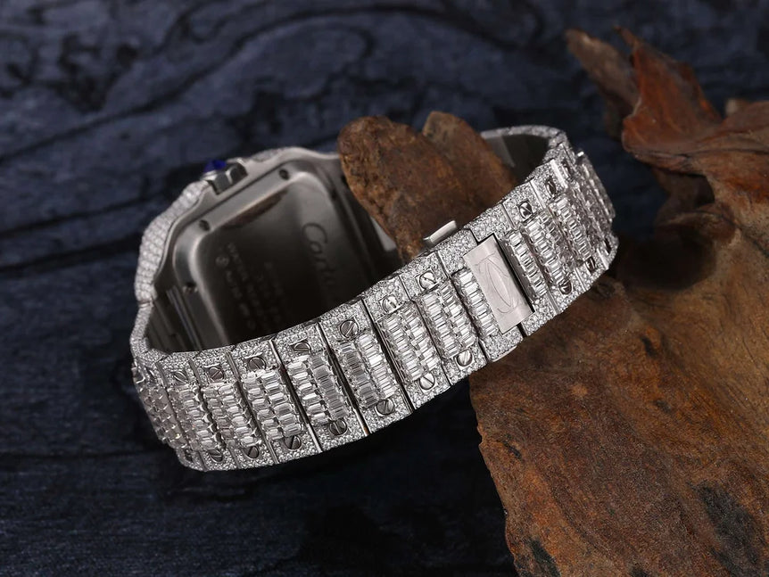 Cartier Santos fully iced out Moissanite Diamond Watch - Luxury Wristwatch