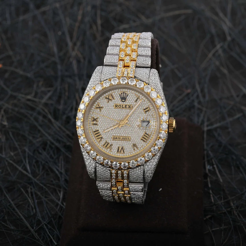 Rolex Datejust full iced out 2 tone White & Yellow Gold Moissanite Diamond watch