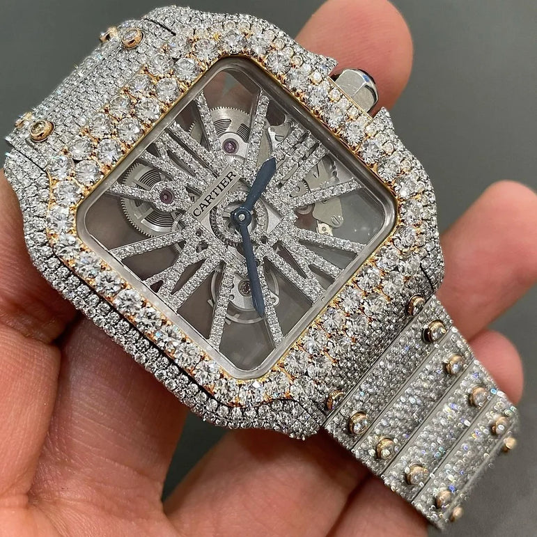 Cartier Skeleton full iced out Moissanite Diamond Watch - Luxury Wristwatch