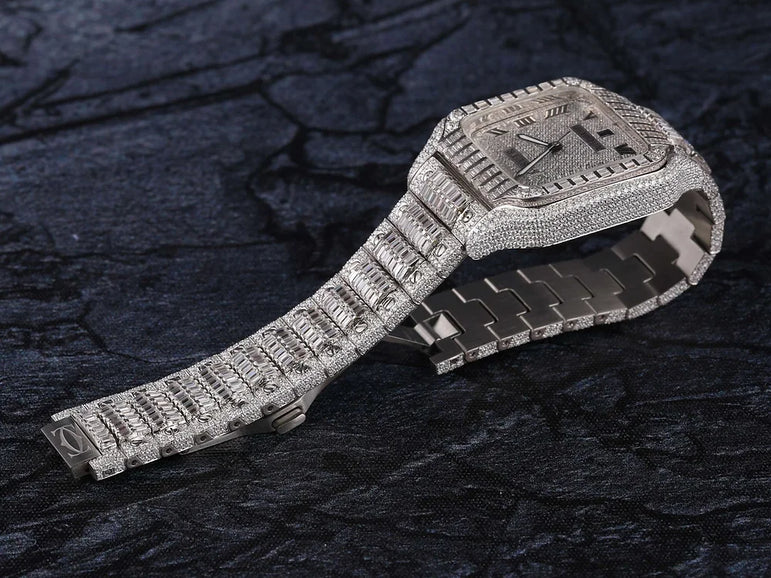 Cartier Santos fully iced out Moissanite Diamond Watch - Luxury Wristwatch