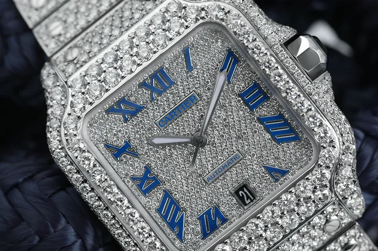 Cartier Santos fully iced out Moissanite Diamond Watch - Luxury Wristwatch