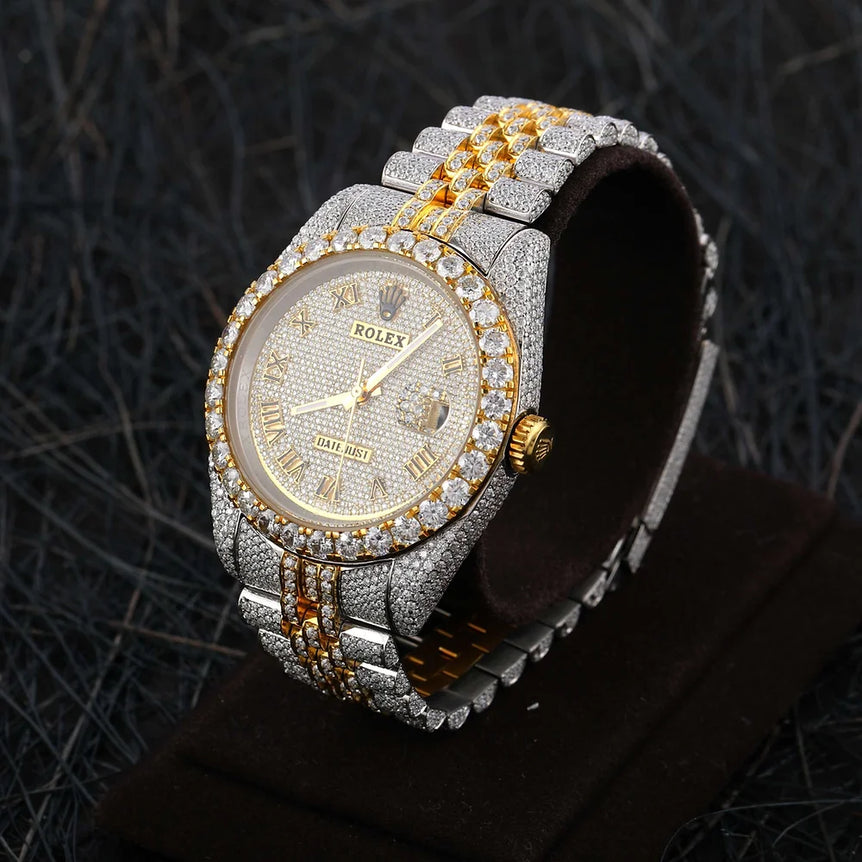 Rolex Datejust full iced out 2 tone White & Yellow Gold Moissanite Diamond watch