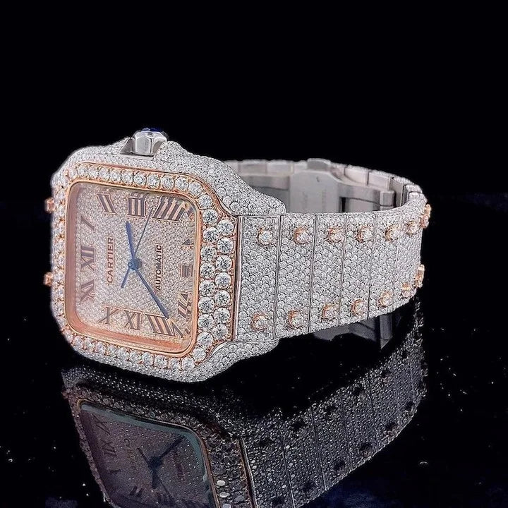 Cartier Santos fully iced out Moissanite Diamond Watch - Luxury Wristwatch