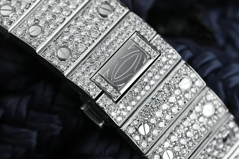 Cartier Santos fully iced out Moissanite Diamond Watch - Luxury Wristwatch