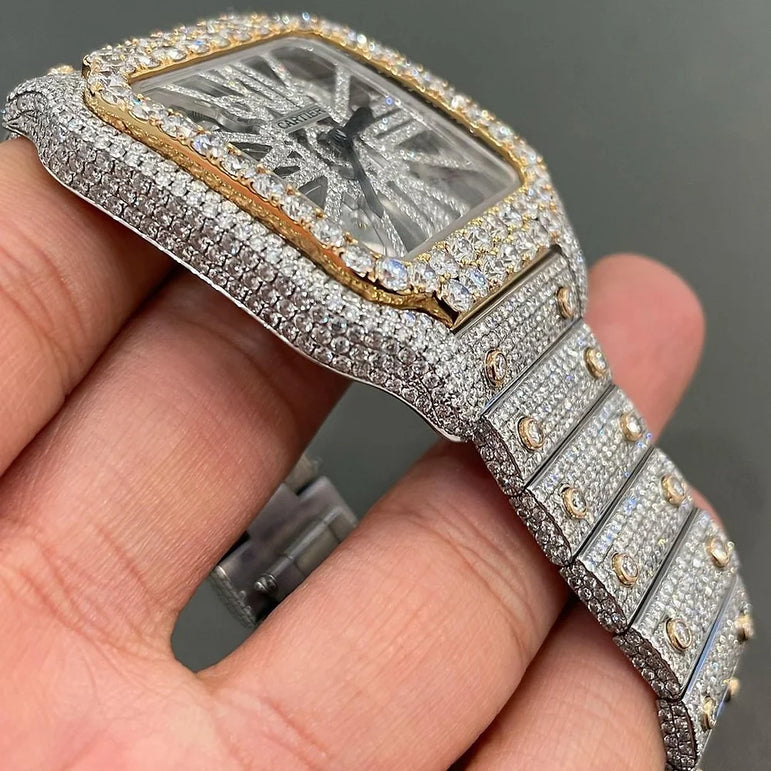 Cartier Skeleton full iced out Moissanite Diamond Watch - Luxury Wristwatch