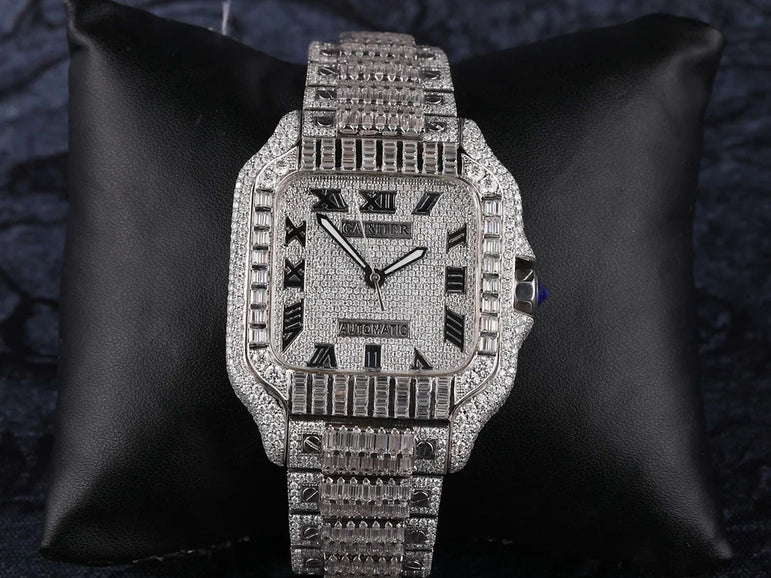 Cartier Santos fully iced out Moissanite Diamond Watch - Luxury Wristwatch