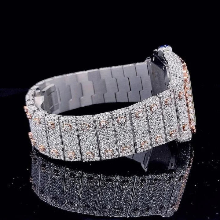 Cartier Santos fully iced out Moissanite Diamond Watch - Luxury Wristwatch