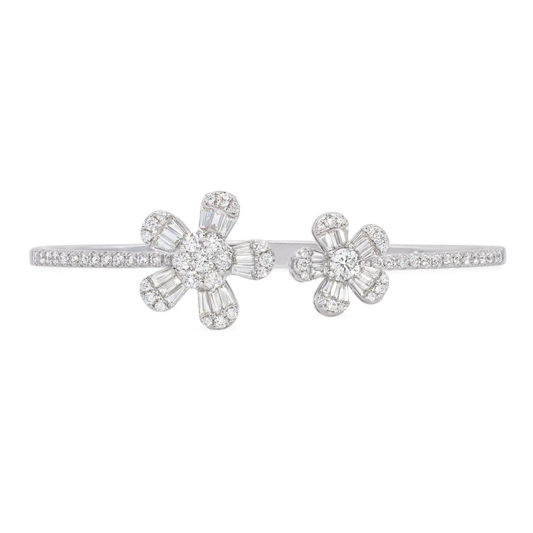 Diamond flower bangle bracelet