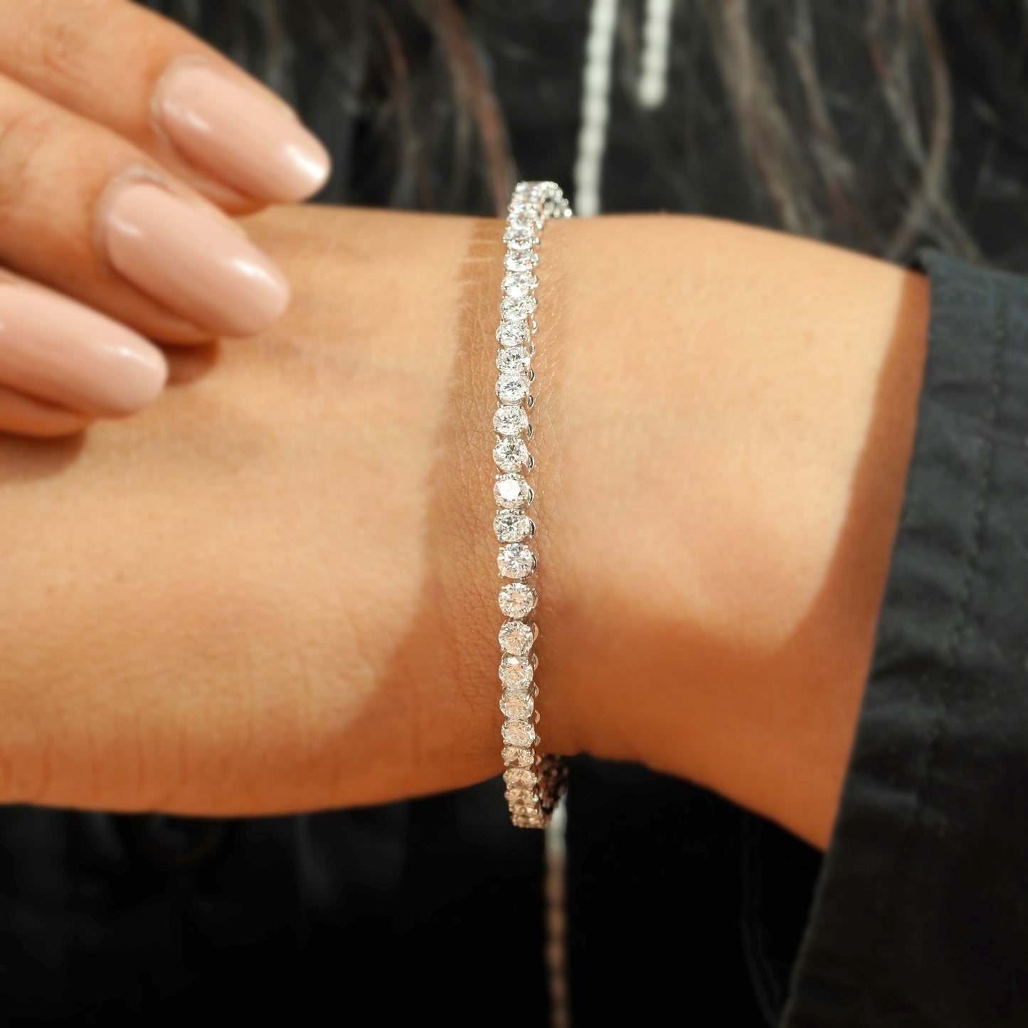 tennis bracelet with lab grown diamond 14k white gold