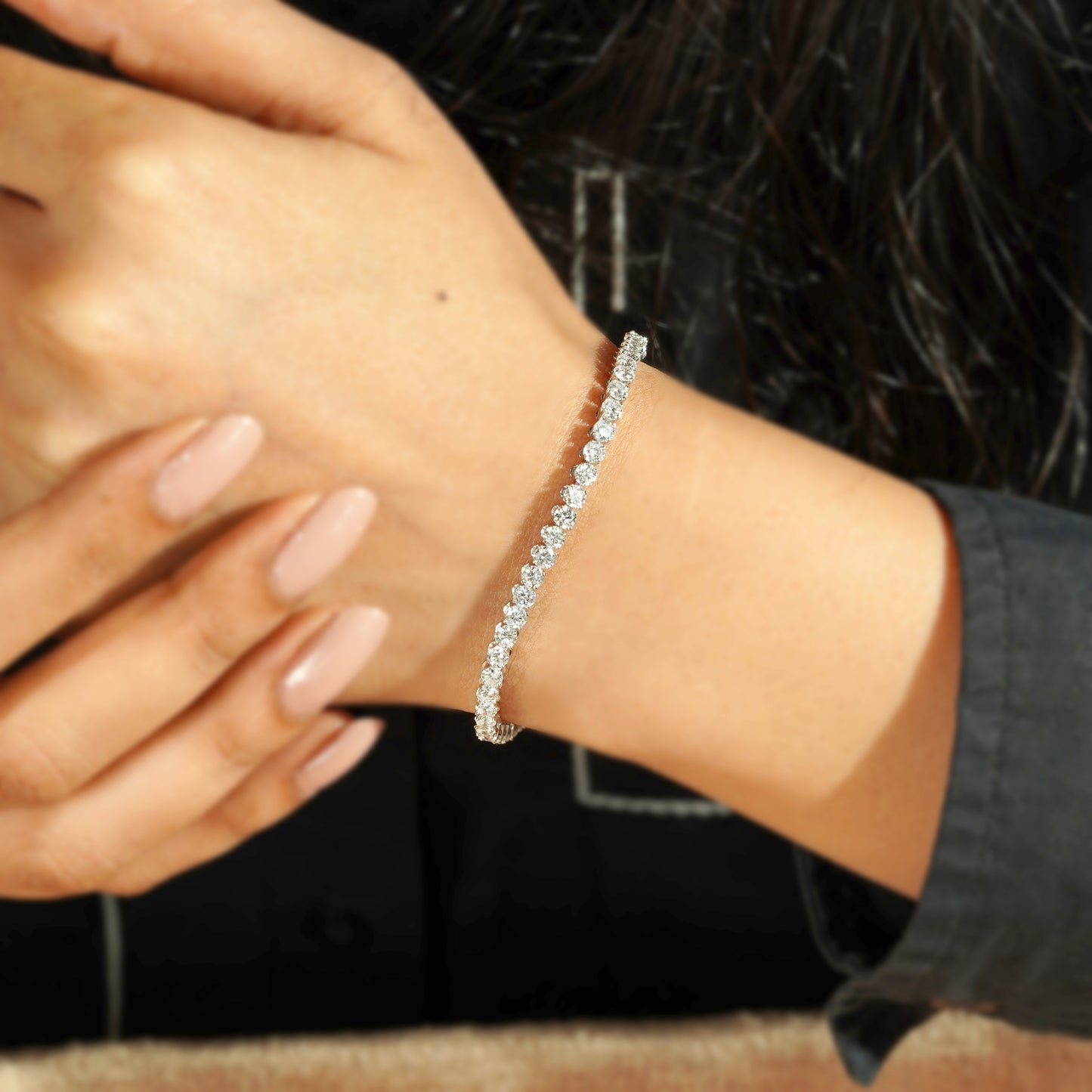 tennis bracelet with lab grown diamond 14k white gold
