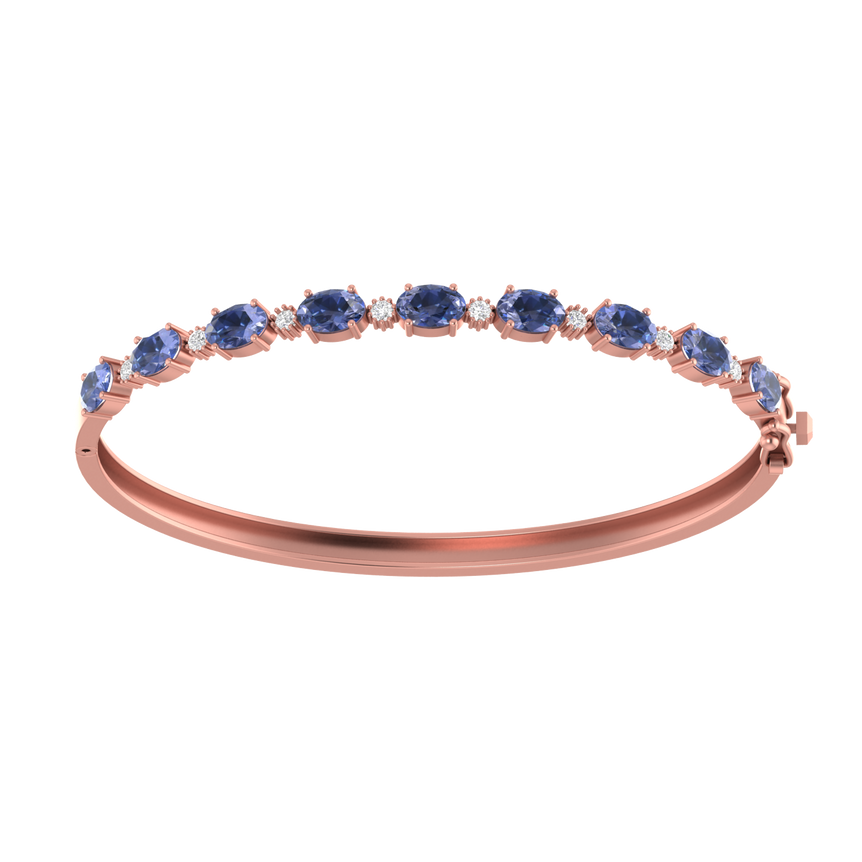 Tanzanite Oval-Round Bracelet | 8 Diamond pcs | 0.28ctw Natural Diamond | 14k Gold