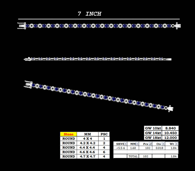 Tanzanite Round Tennis Bracelet | 102 Diamond pcs | 1.69 Natural Diamond | 14k Gold