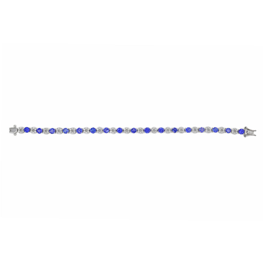 Tanzanite Round Tennis Bracelet | 102 Diamond pcs | 1.69 Natural Diamond | 14k Gold