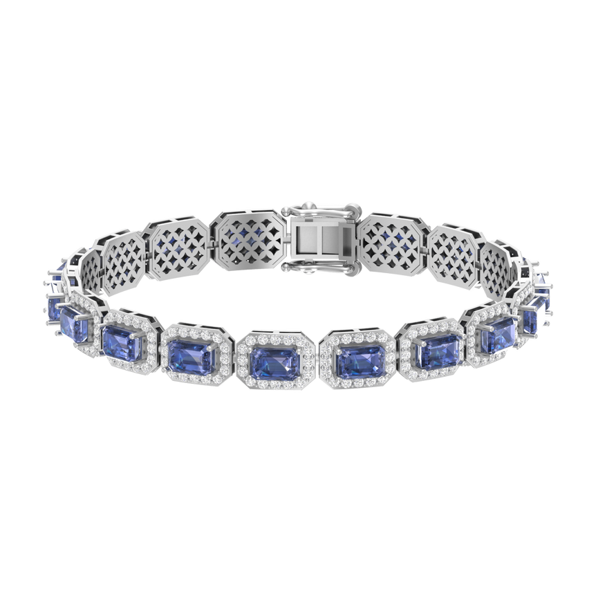 Tanzanite Emerald-Halo Tennis Bracelet | 272 Diamond pcs | 2.9ctw Natural Diamond | 14k Gold