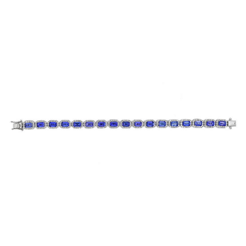 Tanzanite Emerald-Halo Tennis Bracelet | 272 Diamond pcs | 2.9ctw Natural Diamond | 14k Gold