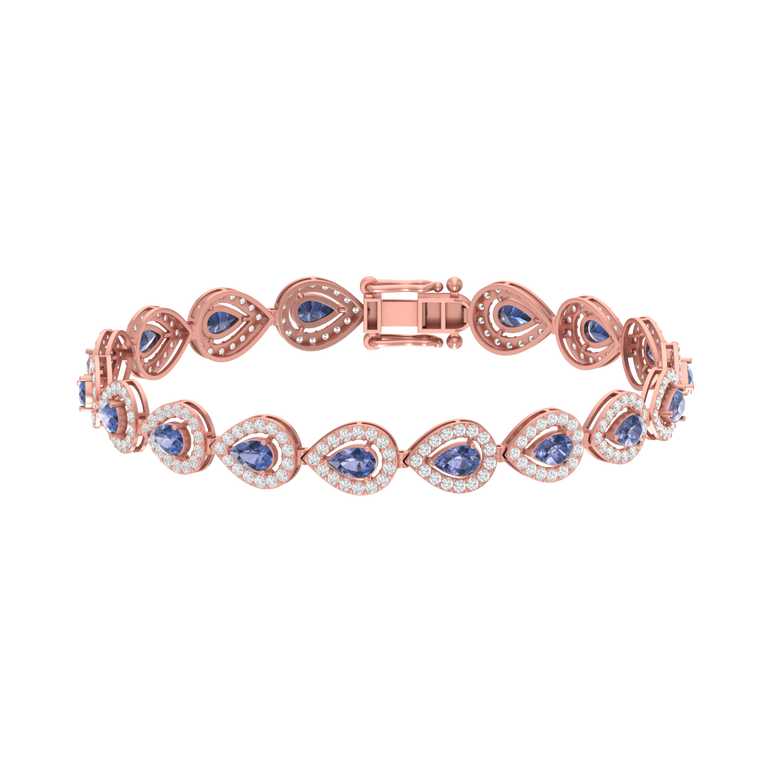 Tanzanite Pear-Halo Tennis Bracelet | 240 Diamond pcs | 3.2 Natural Diamond | 14k Gold