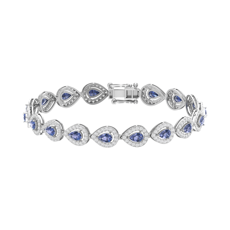 Tanzanite Pear-Halo Tennis Bracelet | 240 Diamond pcs | 3.2 Natural Diamond | 14k Gold