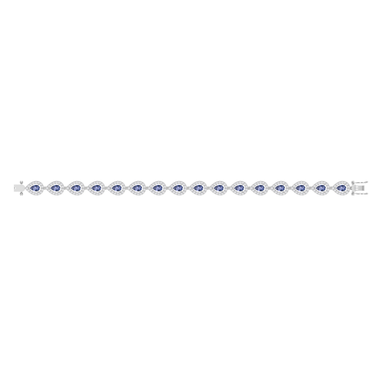 Tanzanite Pear-Halo Tennis Bracelet | 240 Diamond pcs | 3.2 Natural Diamond | 14k Gold