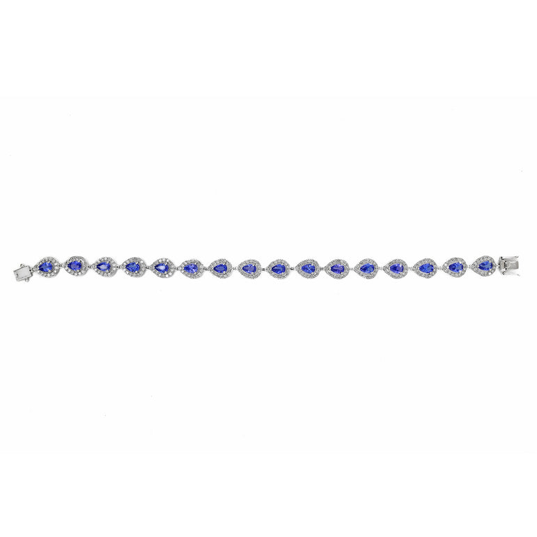 Tanzanite Pear-Halo Tennis Bracelet | 240 Diamond pcs | 3.2 Natural Diamond | 14k Gold