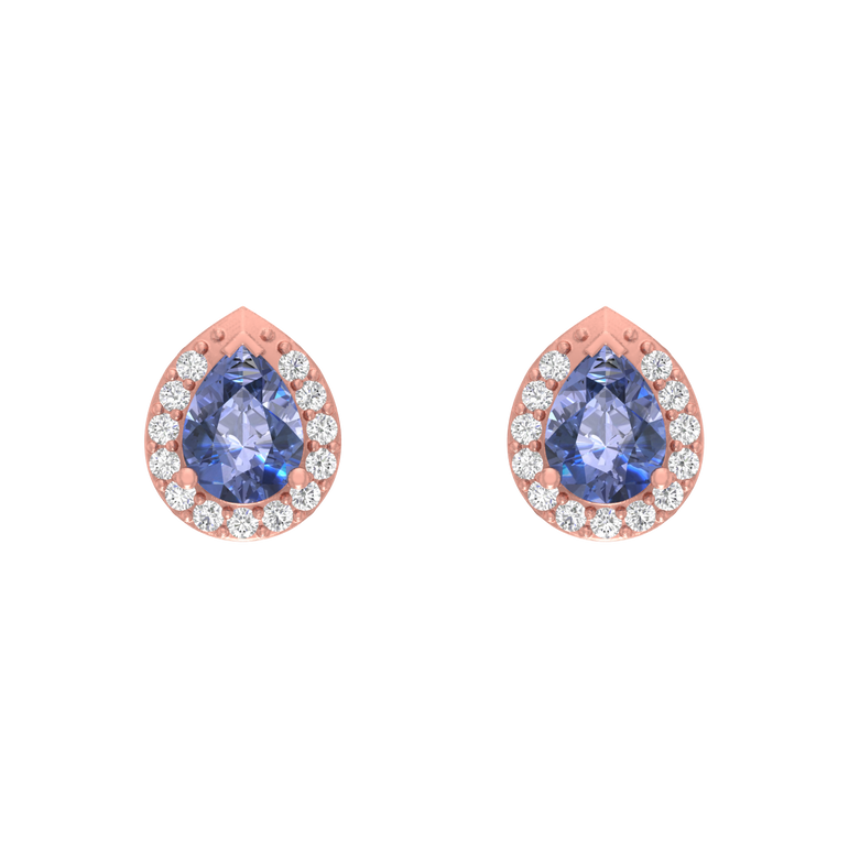 Tanzanite Pear Studs | 26 Diamond pcs | 0.49ctw Natural Diamond | 14k Gold