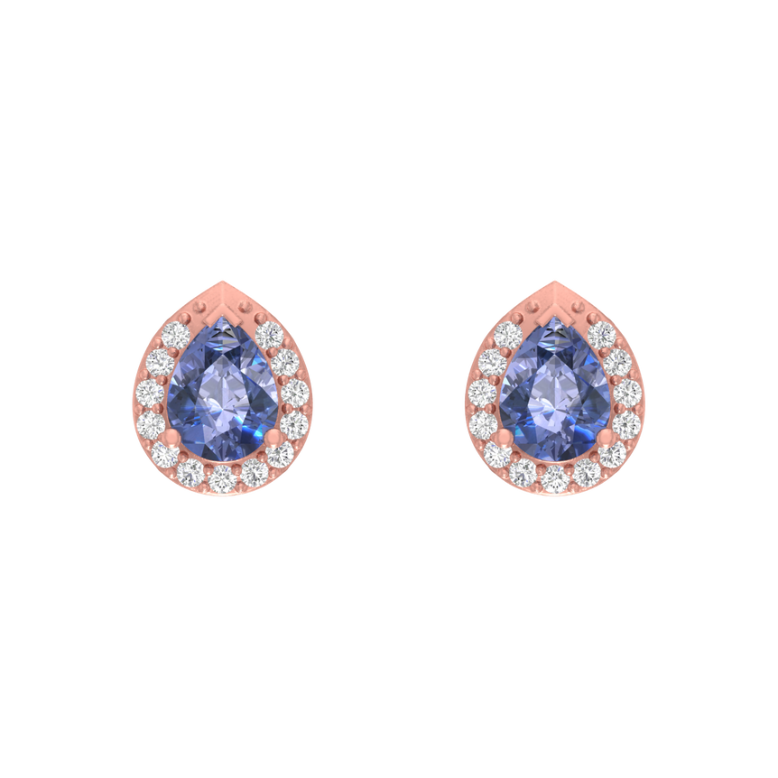 Tanzanite Pear Studs | 26 Diamond pcs | 0.49ctw Natural Diamond | 14k Gold