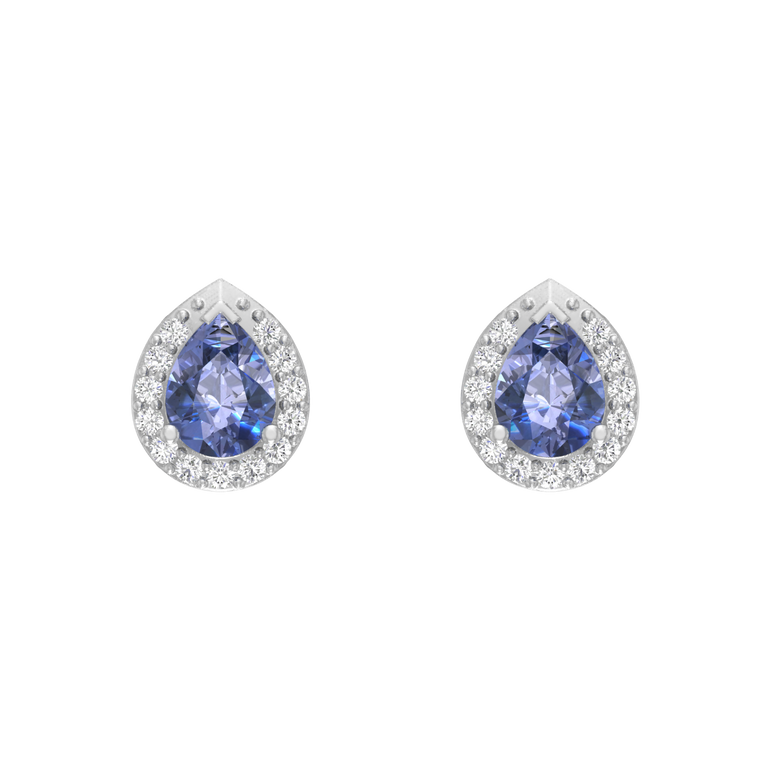 Tanzanite Pear Studs | 26 Diamond pcs | 0.49ctw Natural Diamond | 14k Gold