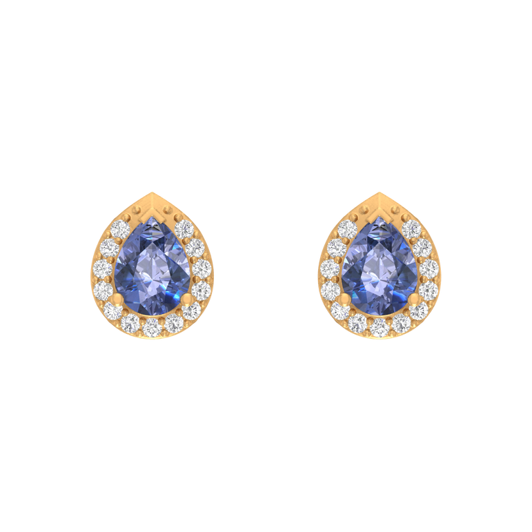 Tanzanite Pear Studs | 26 Diamond pcs | 0.49ctw Natural Diamond | 14k Gold