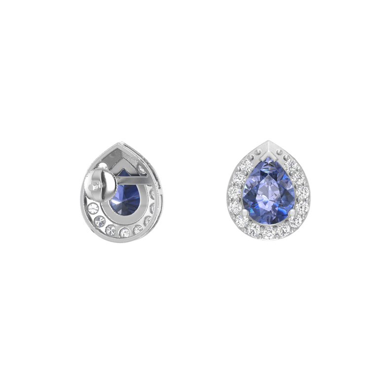 Tanzanite Pear Studs | 26 Diamond pcs | 0.49ctw Natural Diamond | 14k Gold