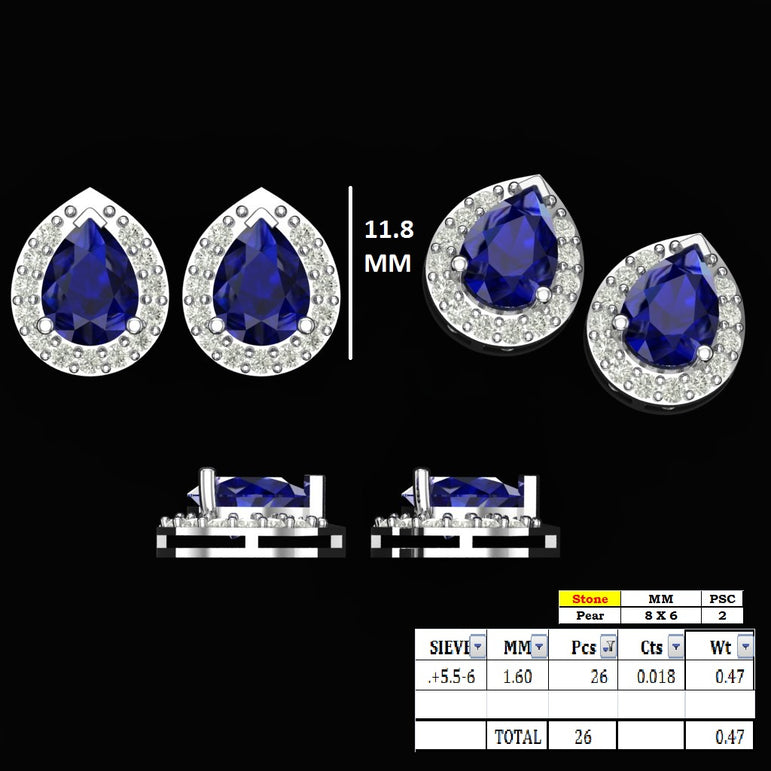 Tanzanite Pear Studs | 26 Diamond pcs | 0.49ctw Natural Diamond | 14k Gold