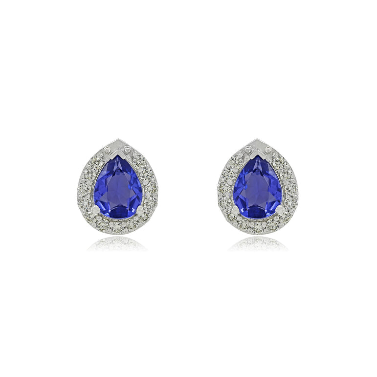 Tanzanite Pear Studs | 26 Diamond pcs | 0.49ctw Natural Diamond | 14k Gold