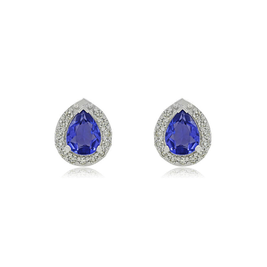 Tanzanite Pear Studs | 26 Diamond pcs | 0.49ctw Natural Diamond | 14k Gold