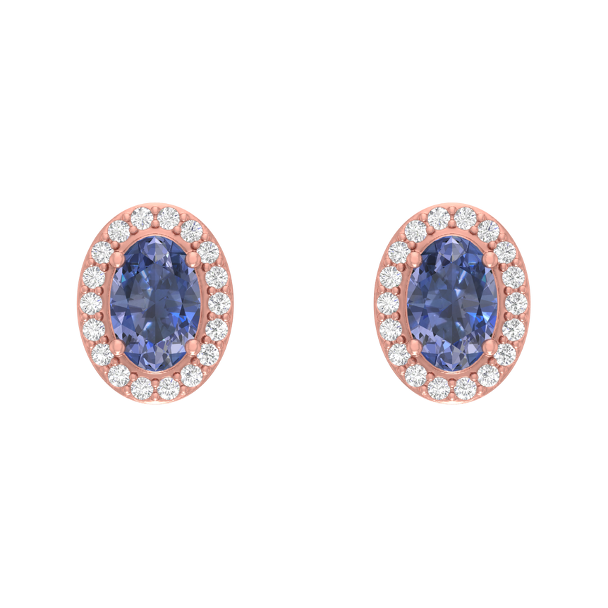 Tanzanite Studs | 36 Diamond pcs | 0.16ctw Natural Diamond | 14k Gold