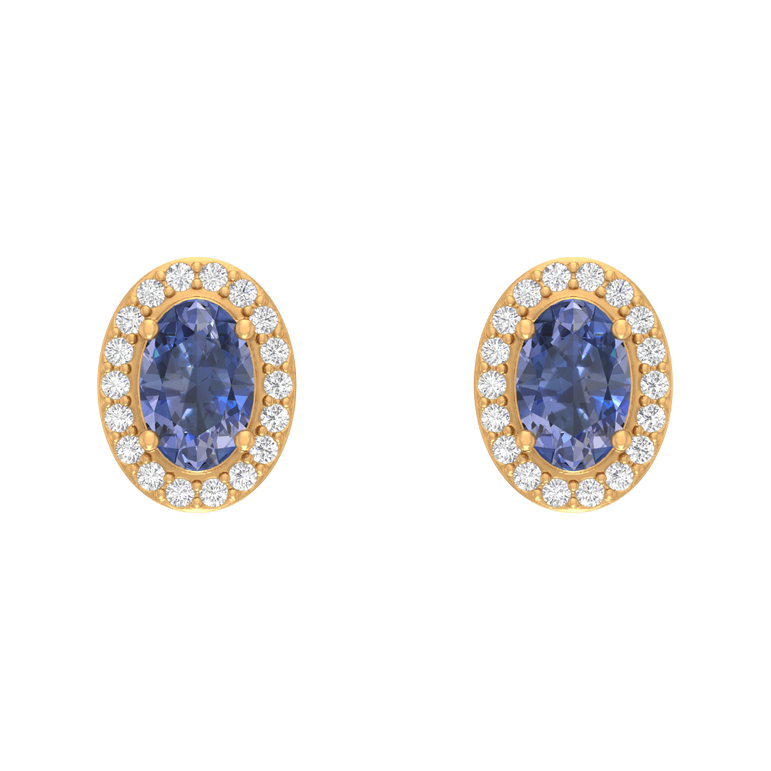 Tanzanite Studs | 36 Diamond pcs | 0.16ctw Natural Diamond | 14k Gold