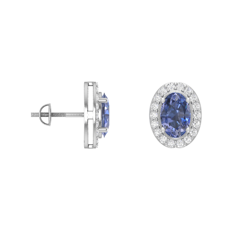 Tanzanite Studs | 36 Diamond pcs | 0.16ctw Natural Diamond | 14k Gold