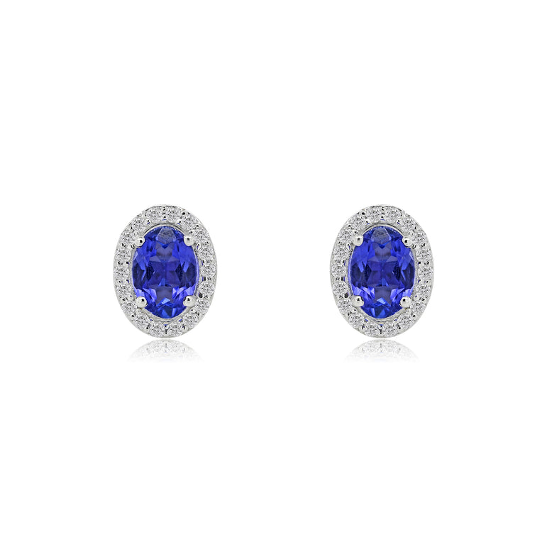 Tanzanite Studs | 36 Diamond pcs | 0.16ctw Natural Diamond | 14k Gold